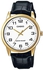 Casio K100S126, Men Round Golden Case Leather Strap Dress Watch (MTP-V001GL)