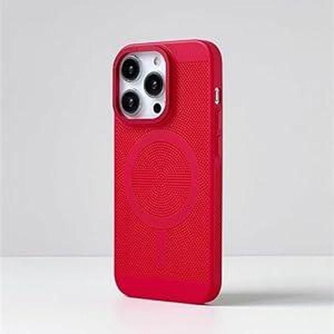 Next Store Compatible with iPhone 15 Pro Case High Quality Mesh Heat Dissipation Mesh Breathable Wireless Charging Shockproof Hard PC Cover (Red)