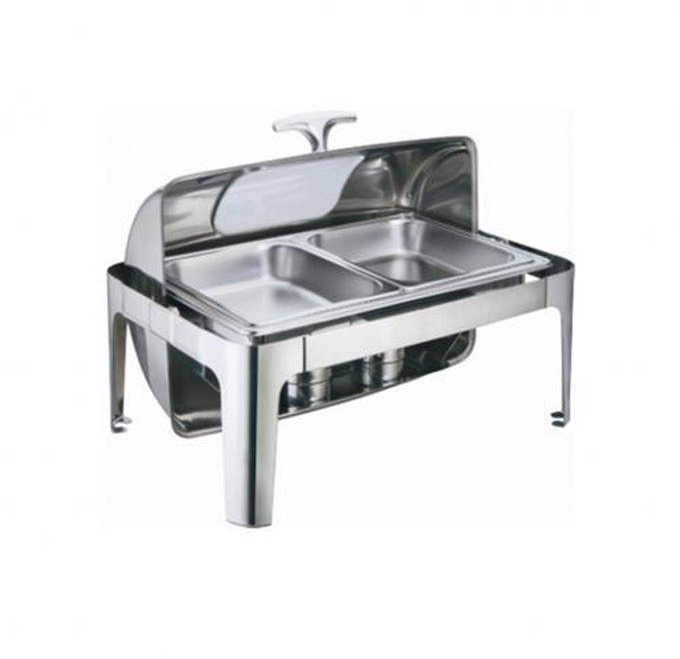 Signature Roll top Chafing Dish Stainless Steel Double Tray Buffet Catering - Silver