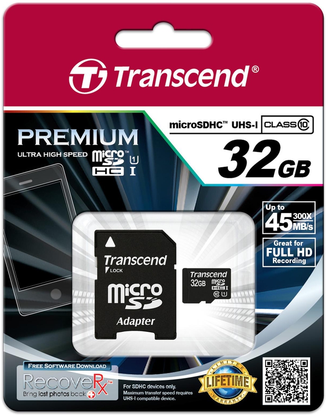 Transcend 32 GB Micro SDHC Memory Card Class 10 UHS I