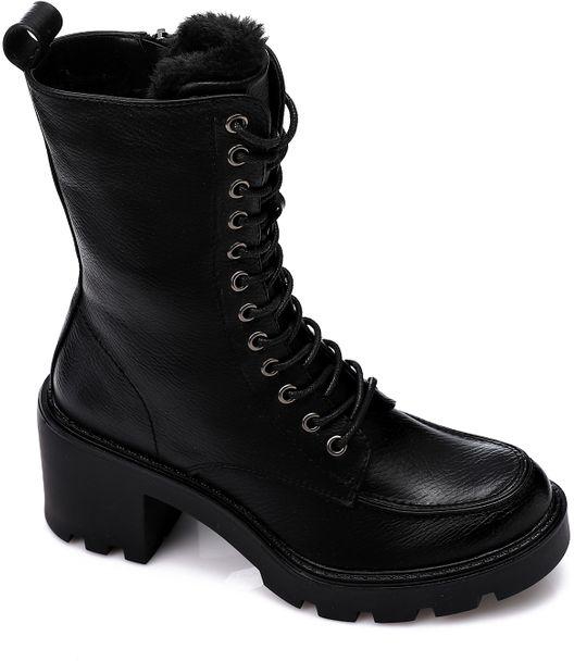 Dejavu Block Heeled Leather Mid Calf Boots - Black