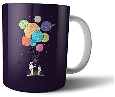 Planet-Shaped Balloons and Astronauts Printed Ceramic Mug - Multi Color