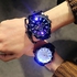 Black LED Light Waterproof Quartz Wrist Watch-WHITE