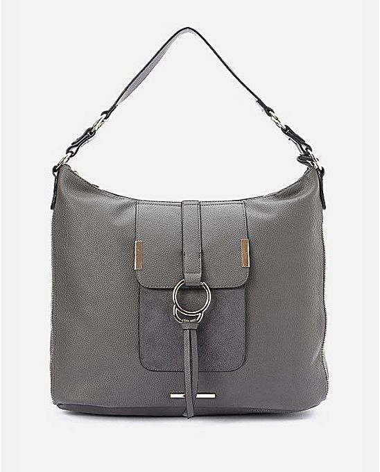 Dejavu Decorated Pocket Leather Handbag - Grey