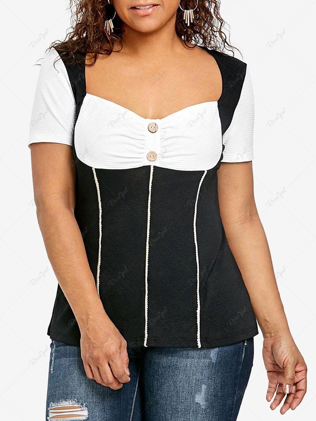 Plus Size Buttons Ruched Sweetheart Neck Two Tone T-shirt - 4x | Us 26-28