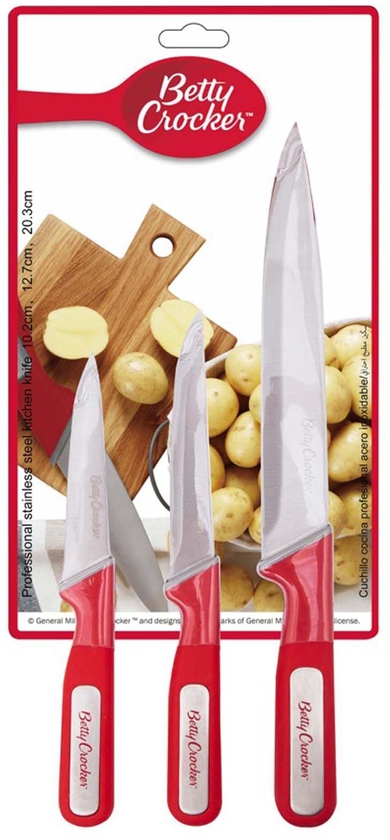 Betty Crocker Kitchen Knife Set Of 3 Pieces , Red