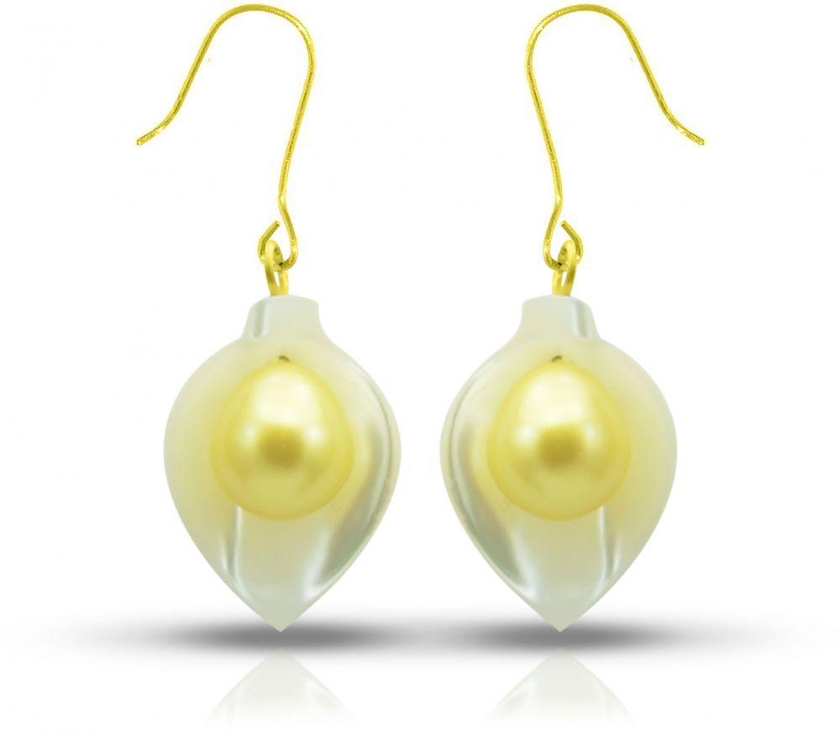 Vera Perla Gold Yellow Drop & Dangle Earrings - 1493