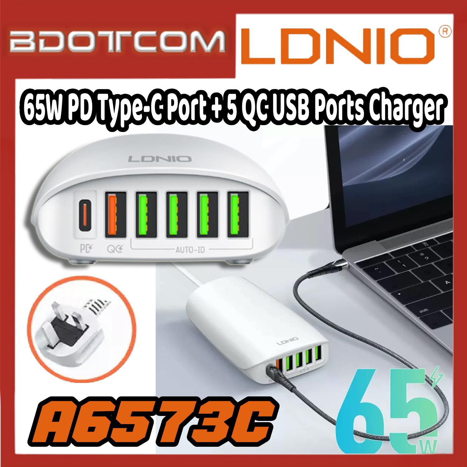 LDNIO A6573C 65W PD Type-C Port + 5 QC USB Ports Fast Charger