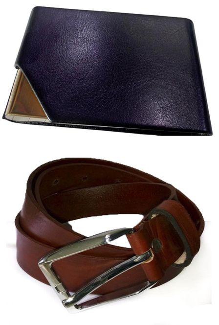 Fashion Brown Leather Belt With Cardholder Combo