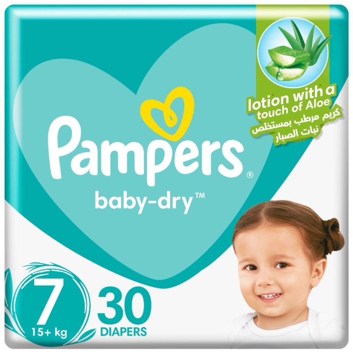 Pampers, Baby-Dry Taped Diapers, With Aloe Vera Lotion, Up To 100% Leakage Protection, Size 7, 15+Kg - 30 Pcs