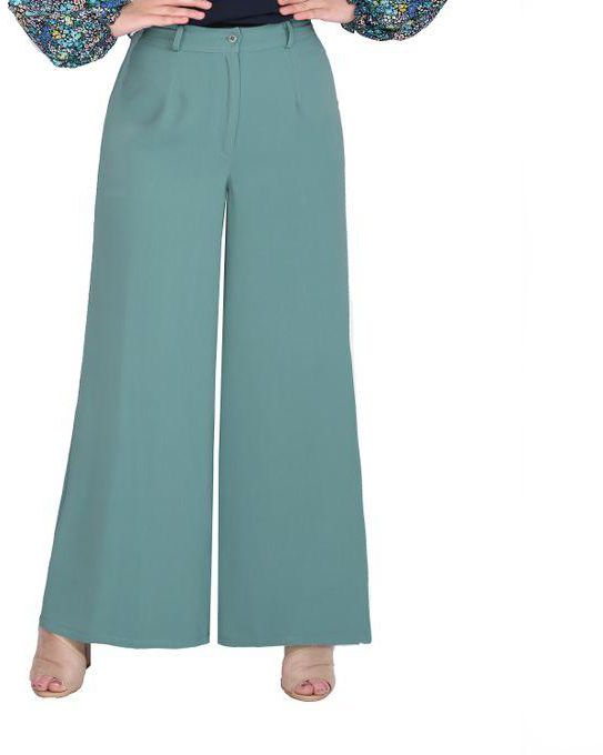 Smoky Egypt Wide Leg High Waist Crepe Pants With Flat Front And Elastic Back Band - Mint