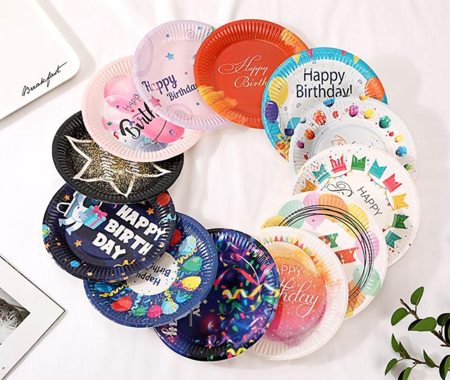 5pcs 7 inch Colorful party tray Disposable birthday party paper plates (1933)