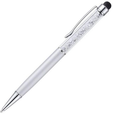 Crystal Pen Diamond Ballpoint  with touch pen for all smart phones - Black ink with Silver steel