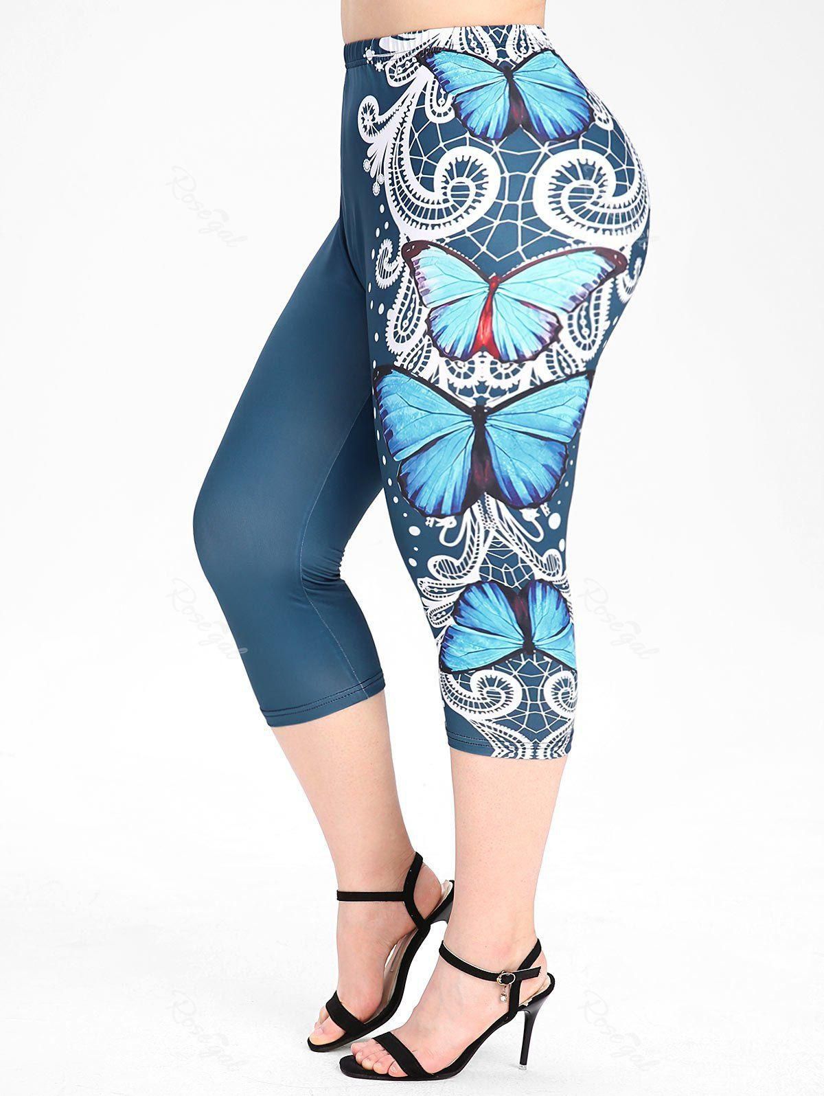 Plus Size Ombre Color Butterfly Print Capri Leggings - 5x | Us 30-32