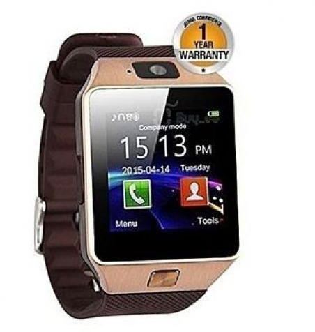 Generic DZ09 Bluetooth Smart Watch - 128MB ROM - 64MB RAM - 0.3MP Camera - Gold/Brown