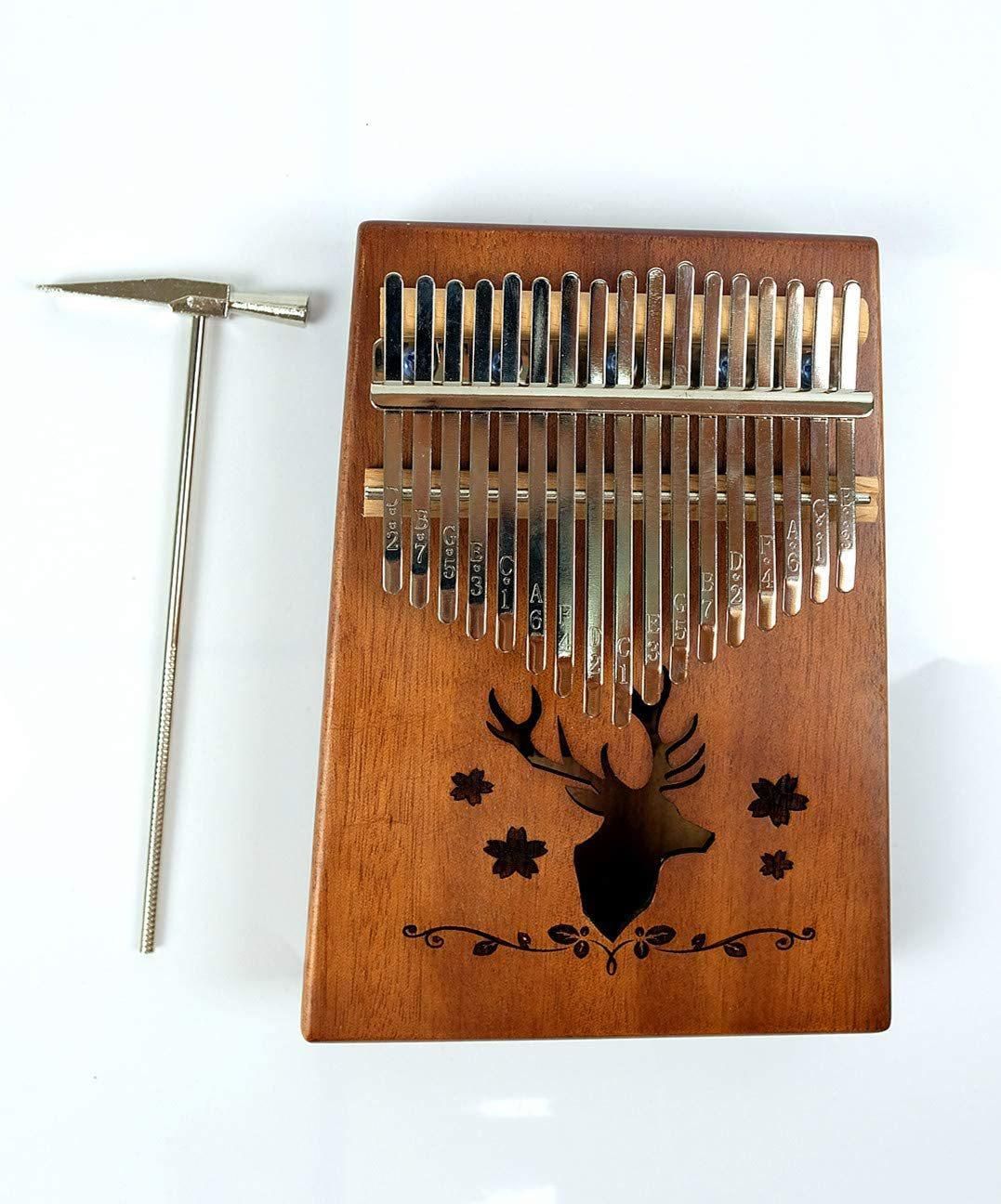 Mike Music Kalimba 17 Keys Thumb Piano Solid Wood Finger Piano Musical Instrument with Study Instruction,Tuning Hammer,Gift for Kids Adult Beginners Professional without any musical basis (deer brown)