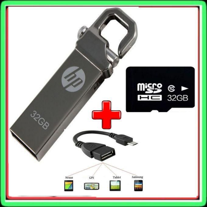 HP 32GB Flash Disk +32 Gb Memory Card + OTG CABLE