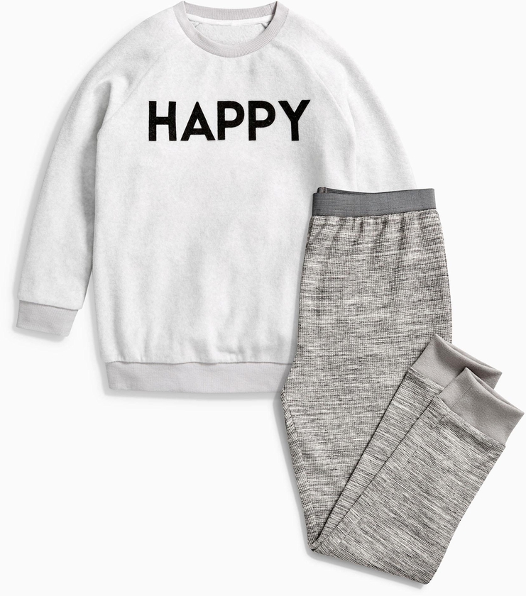 Grey Happy Slogan Pyjamas (3-16yrs)