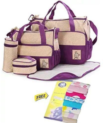 Generic 5 in 1 set Purple Baby Diaper Bag + Womes With Free Wash Lothes