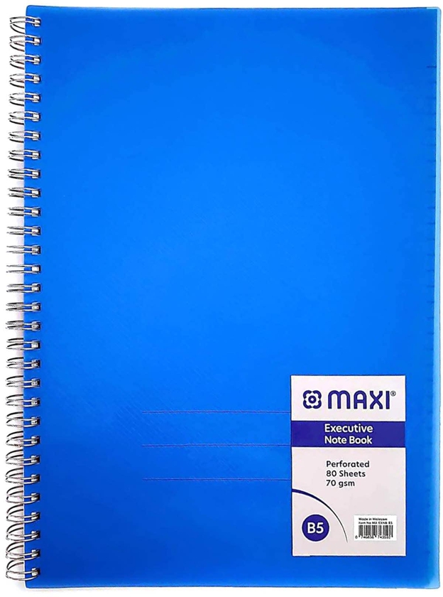 Maxi B5 Spiral Bound Hard Cover Executive Notebook 80 Sheets Blue