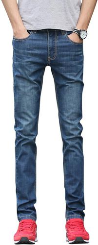 Men's Jeans Casual Straight Long Denim Mid Waisted Pants