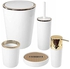 Primanova Lenox -Acrylic 5 Piece Bathroom Accessory Set - (6 Liter Basket - Liquid Soap Dispenser - Soap Holder - Toilet Cleaning Brush - Toothbrush & Toothpaste Holder)-White/Gold
