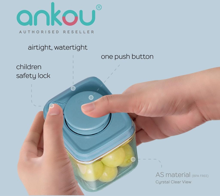 Ankou Air Tight Mini Container 4 Piece Set Square 320ml (Blue - Pink)