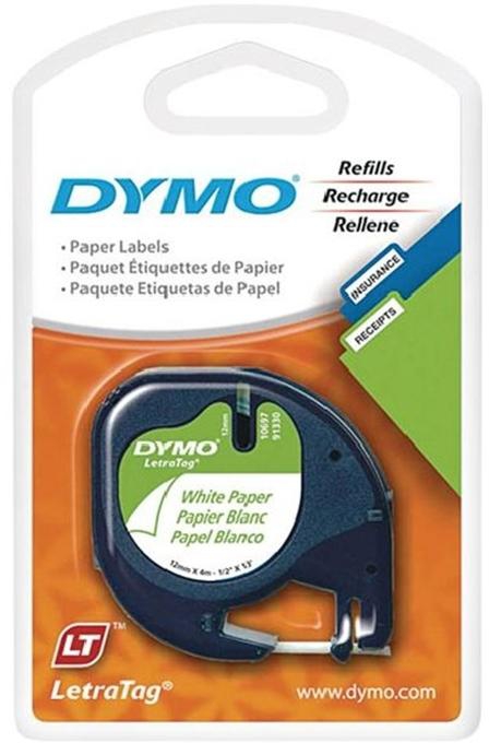 Dymo White Paper Tape - 12 mm x 4 m