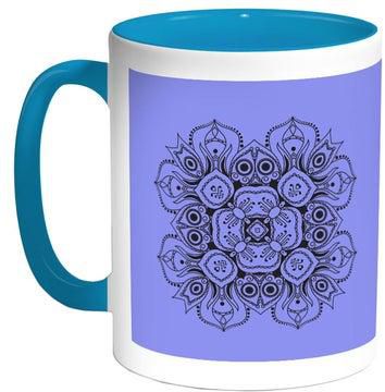 مج قهوة برسمة الزهور أزرق/ أبيض