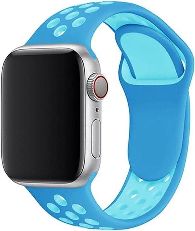 Sport Band Compatible with Apple Watch Band 42mm 44mm 45mm 49mm, Breathable Soft Silicone Replacement Strap Compatible with iWatch SE Series 8 7 6 5 4 3 2 1 (Blue & Turquoise)