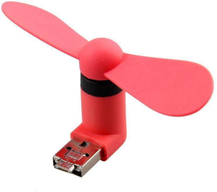 USB Micro Phone Fan Portable Mini Fan with Two Leaves Two Ports for Xiaomi Tablet Notebook(Red)