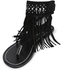 Fashion Toe Post Fringe Rivet Hollow Out Women Flat Sandals (Black)
