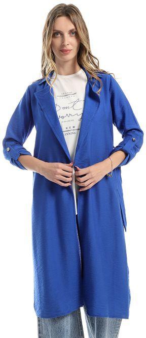 Set Of Off-White Sleeveless Blouse With Blue Long Cardigan
