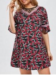 Printed Bell Sleeve Plus Size Mini Dress - Red - 4xl