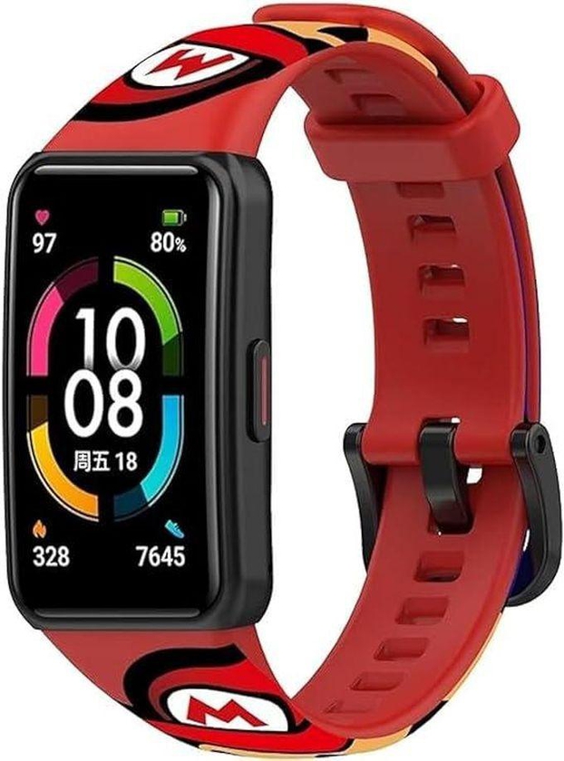 Silicone Strap Compatible With Huawei Band 6 - Printed Pattern Replacement Watch Strap Compatible With Huawei Band 6 Smart Watch (Red-1)