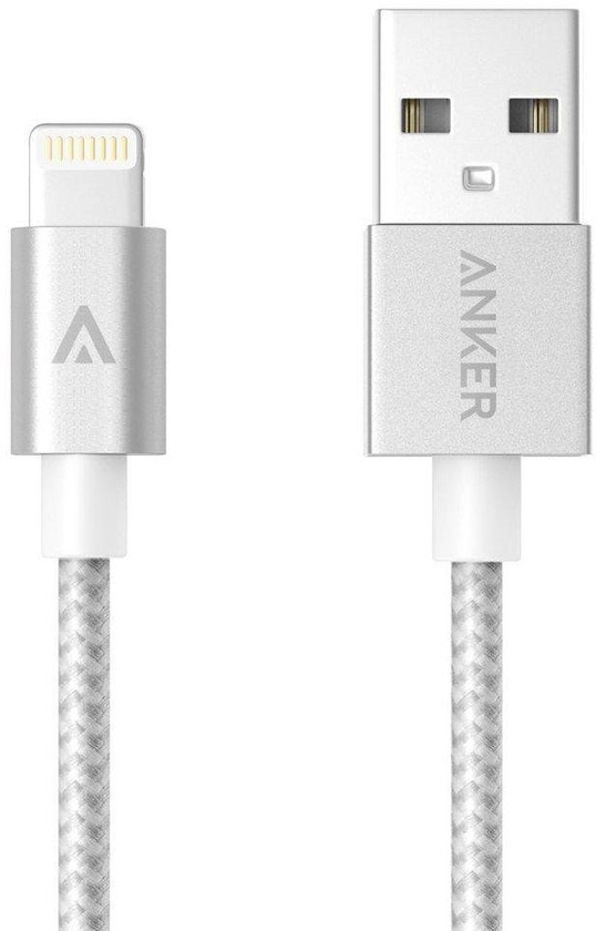 Anker 3 ft Nylon Braided Tangle-Free Lightning MFI Cable - Silver