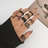 Black Knuckle Rings Set for Women Girls Vintage Stackable Midi Rings Boho Crystal Pearl Sea Wave Finger Ring Pack