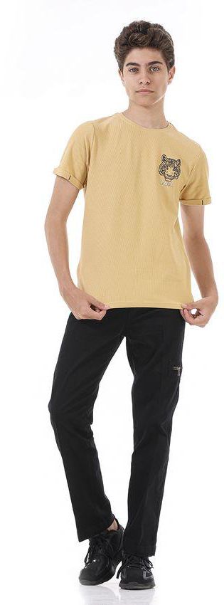 Ktk Beige T-Shirt Short Sleeve With Tiger Print For Boys