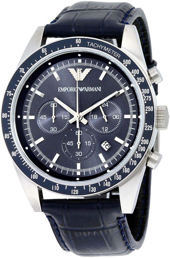 Emporio Armani Men's Blue Dial Leather Band Watch - AR6089