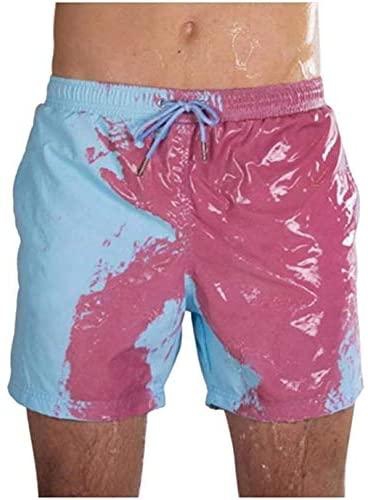 Funny Color Changing Swim Trunks, Temperature Sensitive Men Beach Shorts Quick Dry Swimming Pants, for Surfing/Swimming Summer Men Summer Cool Comfortable Breathable Sport Short Pants,Blu.