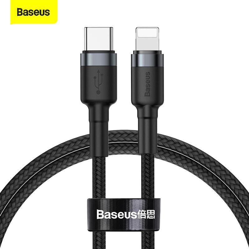 Baseus 1M USB C To Lightning 20W QC3.0 Power Delivery Hybrid Nylon Braided Cable For iPhone 14 13 13 Pro 12 Pro Max 12 11 X XS XR 8 Plus iPad Black
