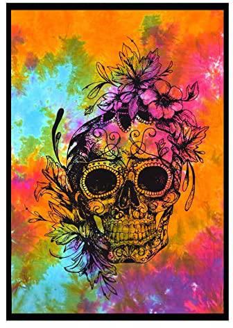 Craft Trade Tapestry Psychedelic Boho Bohemian Skull Print Wall Hanging Cotton Poster (Skull 1, Multi Color)