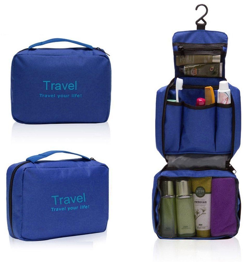 حقيبة عملية جدا ومنظمة لأدوات التجميل والإستحمام وغيرهم أثناء السفر لون أزرق