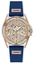 GUESS Ladies 40mm Watch - Blue Strap Rose Gold Dial Rose Gold Tone Case, Blue