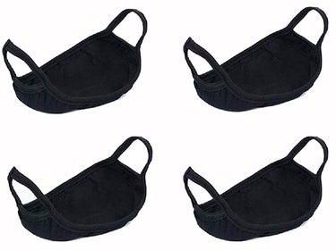 4-Piece Face Mouth Mask Cotton Breathable Anti-Dust Earloop Protective Mask Elastic Strap Dual Layer Flu Mask Fashion Health Care, Black, Unisex