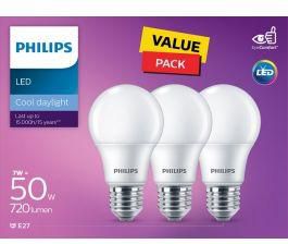 Philips LED Non Dimmable Bulb 7W E27 6500K 3PCS
