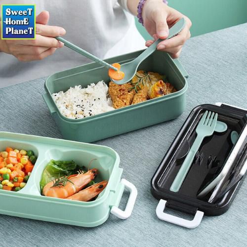 Lunch Box 2 Layer Bento Box Cutlery Set  Food Container (3 Colors)