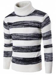 Roll Neck Knit Blends Ombre Stripe Sweater - White - 2xl