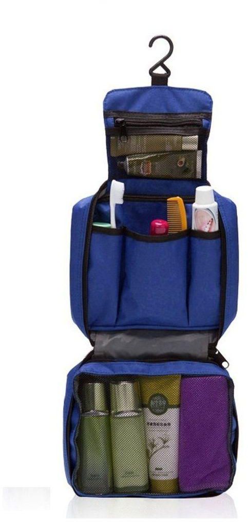 حقيبة عملية جدا ومنظمة لأدوات التجميل والإستحمام وغيرهم أثناء السفر لون أزرق