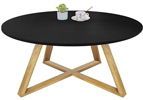 SYMXMYZ 31.5 Inches Round Coffee Table, Wooden Coffee Table, Modern Coffee Table, Oak Table Legs, Coffee Tables for Living Room Modern Design Home Furniture, Black